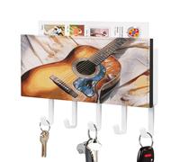 Porte-clés mural en forme de guitare acoustique aquarelle, organisateur de courrier, porte-clés adhésif avec 5 crochets, sans perçage, crochets décoratifs pour clés d'entrée, couloir, salon, buander