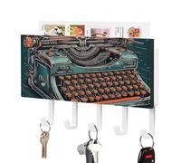 Porte-clés mural en forme de machine à écrire, organisateur de courrier, porte-clés adhésif à 5 crochets, sans perçage, pour la maison, l'entrée, le couloir, le salon ou le vestibule. Crochets décor