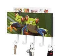 Porte-clés mural en forme de rainette aux yeux rouges, organisateur de courrier adhésif avec 5 crochets, sans perçage, pour la maison, l'entrée, le couloir, le salon ou le vestibule. Crochets décora