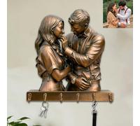 Porte-clés mural personnalisé style bronze vintage pour couple, amant, lui, épouse, mari, photo de couple, impression 2D, crochets à fixation murale, pour Saint-Valentin, anniversaire, mariage