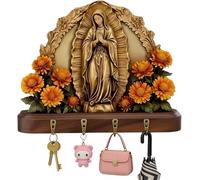 Porte-clés mural plat 2D sur le thème de la communion - Porte-clés rustique en bois avec 4 crochets en métal, crochet religieux de ferme pour entrée (Kaki-2)