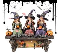 Porte-clés mural - Porte-Clé Sorcière Halloween avec 4 Crochets,Organisateur en Bois à Motif Citrouille pour Maison Dortoir Porte Entrée