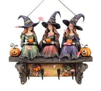 Porte-clés mural,Porte-Clé Sorcière Halloween avec 4 Crochets | Rack en bois design pour rangement entrée maison porte manteau sac