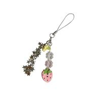 Porte-clés nostalgique avec trèfles fraises, chaîne étoile brillante, boutons en métal, breloque de polyvalente, accessoires de chaîne étoile