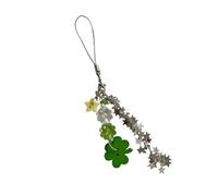 Porte-clés nostalgique avec trèfles fraises, chaîne étoile brillante, boutons en métal, breloque de polyvalente, accessoires de chaîne étoile