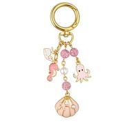 Porte-Clés Océan,avec Charms Cheval Marin, Pieuvre et Perles, Accessoire Élégant et Féérique pour Apprécier la Beauté Marine,Bagages Décor