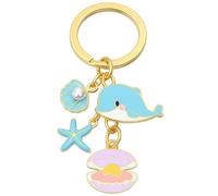 Porte-Clés Océan - Porte-Cléf Plage et Charme de Sac pour Femmes avec Dauphin Bleu, Étoile de Mer, Coquillages Perles & Accents Dorés, Cadeaux de Porte-Clé Mignons pour Amatrices de la Mer
