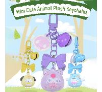 Porte-clés officiel Sanrio Animal Friends, mini porte-clés en peluche mignon avec nœud et clochette, motifs My Melody/Kuromi/Cinnamoroll/Pochacco, matériau en peluche doux, comprend un anneau et une é