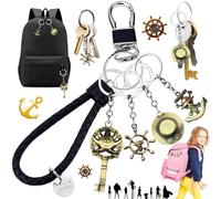 Porte-Clés One Piece Straw Hat Luffy Keychain Pendentif Squelette Pirates Keyring Anime Porte Clés Créatif Cosplay avec Corde Accessoires Bronze