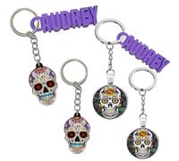 Porte-Clés Original, Avec ou Sans Prénom, Tête de Mort, Calavera, Fête, Carnaval, Mexique, Plusieurs Modèles au Choix, Personnalisable, Bijou de Sac, Pour Homme et Femme (Style 2 sans Prénom)