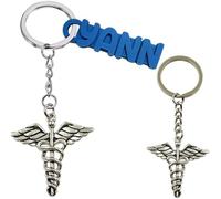 Porte-Clés Original, Bijoux de Sac, Caducée, Idée Cadeau Infirmière, Médecin, Docteur, Soignants, Porte Clef pour Homme ou Femme, Personnalisable, avec ou sans Prénom (Avec Prénom)
