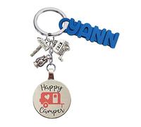 Porte-Clés Original, Bijoux de Sac, Vanlife, Camping-Car, Caravane, Combi, Van, Fourgon, avec Charms, Porte Clef pour Homme ou Femme, Personnalisable, avec ou sans Prénom (Style 4 avec Prénom)