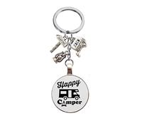 Porte-Clés Original, Bijoux de Sac, Vanlife, Camping-Car, Caravane, Combi, Van, Fourgon, avec Charms, Porte Clef pour Homme ou Femme, Personnalisable, avec ou sans Prénom (Style 3)