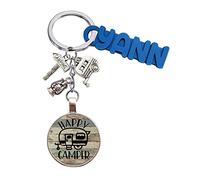 Porte-Clés Original, Bijoux de Sac, Vanlife, Camping-Car, Caravane, Combi, Van, Fourgon, avec Charms, Porte Clef pour Homme ou Femme, Personnalisable, avec ou sans Prénom (Style 2 avec Prénom)