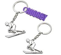 Porte-Clés Original, Porte Clés Skieur, Porte Clef Ski Alpin, Sport d'hiver, Sportif, Neige, Porte Clef pour Homme ou Femme, Personnalisable, avec ou sans Prénom (Avec Prénom)