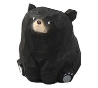Porte-clés ours en bois sculpté à la main avec pendentif animal mignon pour bureau et voiture, Figurine d'ours noir en bois sculpté, S