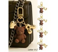 Porte-clés ours en peluche avec lettre, avec lettre bulle dorée A-Z, charm pendentif ours mignon convenant pour les sacs à main, les portefeuilles, les sacs à dos, les sacs de voyage, porte-clés décor