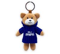 Porte-clés ours en peluche avec pull pour papa, peluche douce, Marron clair avec pull bleu, S