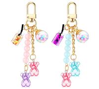 Porte-Clés Ourson Couleurs macarons Kawaii en Résine, Mignons Couleur Bonbon pour Femmes et Filles, Porte-Clé en Alliage et Résine avec Ourson, Bouteille et Perles, Accessoire Décoratif Sac Main Clé