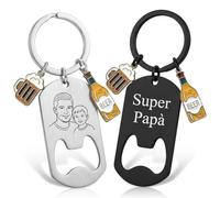 Porte-clés ouvre-bouteille de bière personnalisé - Texte gravé personnalisé avec pendentifs pour bière et bouteille, disponible en argent, noir, or et or rose