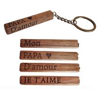 Porte-Clés Papa en Bois de Noyer et Laiton Gravé pour un Père Je t’Aime sur 4 Faces Cadeau Fête des Pères Noël Anniversaire Porte Clef Papa pour Fête des Pères