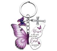 Porte-clés Papillon Croix pour - Porte clé religieux élégant avec breloques strass, symbole de foi et d’espérance, bijoux de sac mignon, cadeau inspirant pour amie, fille, collègue ou marraine