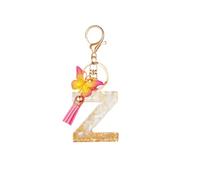 Porte-clés papillon en résine avec pompon en feuille d'or blanc pour femme, lettre initiale, accessoires de sac, Z., taille unique