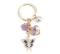 Porte-Clés Papillon, Porte-Clés élégant, Marguerites Violettes, Petites Perles, En Forme De Cœur