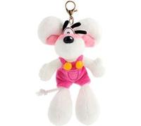 Porte-clés peluche Diddl en salopette rose 15 cm blanc et rose