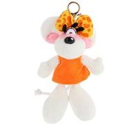 Porte-clés peluche Diddlina en robe orange 15 cm blanc et rose