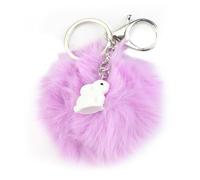 Porte Clés Peluche Violet, Pompons Et Charmant Lapin, Porte Clés Femme, Cadeau Anniversaire, Cadeau Amoureux, Petit Cadeau Pour Femme Et Amis