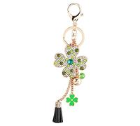 Porte-clés Pendentif Breloque Trèfle avec Artificielle et Frange en Alliage de Zinc pour Décoration Accessoire de Sac Femme Fille (Couleur Frange Aléatoire) (Vert)