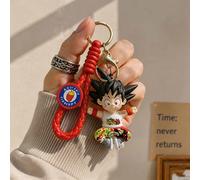 Porte-clés personnage Goku Dragon Ball MINISO, mini figurine anime avec sangle de poignet tressée rouge, pendentif Dragon Ball & crochet clip doré, accessoire pour sac à dos et sac à main, cadeau de r