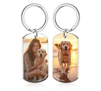 Porte-Clés Personnalisable avec Photo et Gravure Texte Double Face Porte Clef Personnalisé Cadeau pour Homme Femme Couples Amis et Famille (Uv Argenté Recto-Verso)