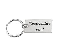 Porte-clés Personnalisable Gravure Laser plaque rectangulaire Cadeau Original Unique Personnalisé Prénom 2 Lignes Message Acier Inoxydable Fête Anniversaire Identité Date Citation Texte