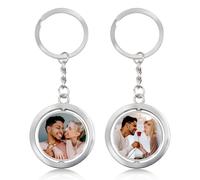 Porte-Clés Personnalisables, Porte-Clés Photo Personnalisé, Porte Cles Tournant Rond Avec Photo, Idée Cadeau Personnalisable Couple Famille Anniversaire Noël Pour Homme, Femme, Petit Ami, Cadeau