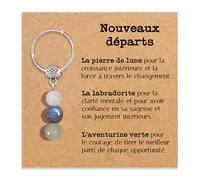 Porte-clés Personnalisé avec Cristaux Naturels, Idée Cadeau Nouveaux Départs, Guérison Cadeaux pour lui Homme pour elle Femme Cristal Thérapeutique avec Délicate Dédiée (Nouveaux Départs)