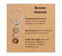 Porte-clés Personnalisé avec Cristaux Naturels, Idée Cadeau Nouveaux Départs, Guérison Cadeaux pour lui Homme pour elle Femme Cristal Thérapeutique avec Délicate Dédiée (Bonne chance)