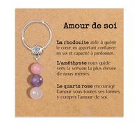 Porte-clés Personnalisé avec Cristaux Naturels, Idée Cadeau Nouveaux Départs, Guérison Cadeaux pour lui Homme pour elle Femme Cristal Thérapeutique avec Délicate Dédiée (Amour de soi)