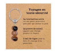 Porte-clés Personnalisé avec Cristaux Naturels, Idée Cadeau Nouveaux Départs, Guérison Cadeaux pour lui Homme pour elle Femme Cristal Thérapeutique avec Délicate Dédiée (Voyages en toute sécurité)