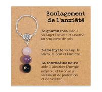 Porte-clés Personnalisé avec Cristaux Naturels, Idée Cadeau Nouveaux Départs, Guérison Cadeaux pour lui Homme pour elle Femme Cristal Thérapeutique avec Délicate Dédiée (Soulagement de l'anxiété)