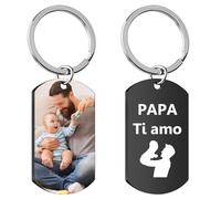 Porte-clés Personnalisé avec Photo & Texte - Cadeaux Personnalisés pour Homme et Femme sur fête des pères, fête des mères, Noël, La Saint Valentin, Anniversaire (Noir)