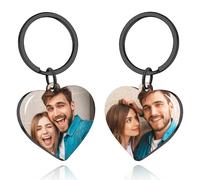Porte clés personnalisé double face avec photo et texte - Cadeau en forme de cœur pour la famille, impression UV couleur ravée sur mesure avec image,porte-clés photo comme présent personnalisé
