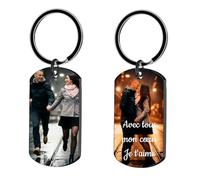 Porte-clés personnalisé double face - Photo et texte customisés - Impression UV couleur - Cadeau unique pour parents, grands-parents, famille ou couple - Breloque personnalisée avec message