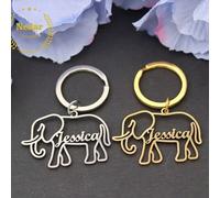 Porte-clés personnalisé éléphant - Nom/lettre personnalisé, porte-clés en acier inoxydable - Contour élégant d'éléphant - Porte-clés personnalisé durable souvenir de voyage - Décor floral, artisanat p