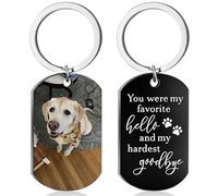 Porte-clés personnalisé en acier inoxydable avec texte photo personnalisé, pendentif simple et double face, plaque d'identité pour chien, porte-clés photo (Noir)