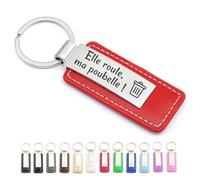 Porte-clés personnalisé en cuir et métal - Idée cadeau homme femme ou couple, cadeau personnalisé porte clé marraine parrain, cadeau père, mère (Rouge - Avec personnalisation)