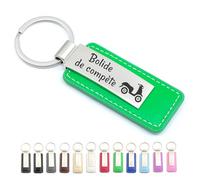 Porte-clés personnalisé en cuir et métal - Idée cadeau homme femme ou couple, cadeau personnalisé porte clé marraine parrain, cadeau père, mère (Vert - Avec personnalisation)