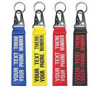 Porte - clés personnalisé, étiquette de bagage brodée personnalisée, broderie double face de votre texte, porte - clés de moto, voiture et scooter, cadeau personnalisé (2-line-text)