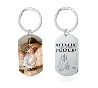 Porte-clés Personnalisé Maman Porte-clés en Acier inoxydable avec 1-6 Noms Cadeau pour Fête des mères Noël Anniversaire (2 nom)